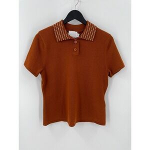 ALIGNE Anton Merino Wool Polo Sweater Cognac Crystal Collar NWT US 8